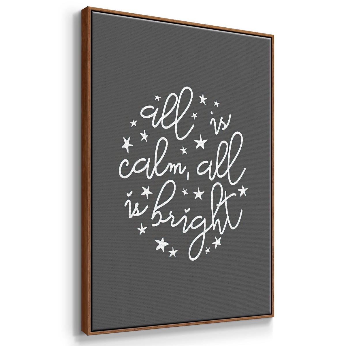 All is Calm, All is Bright - Dark Gray - Framed Gallery Wrapped Holiday Canvas - 27 x 41 - Rosewood Frame