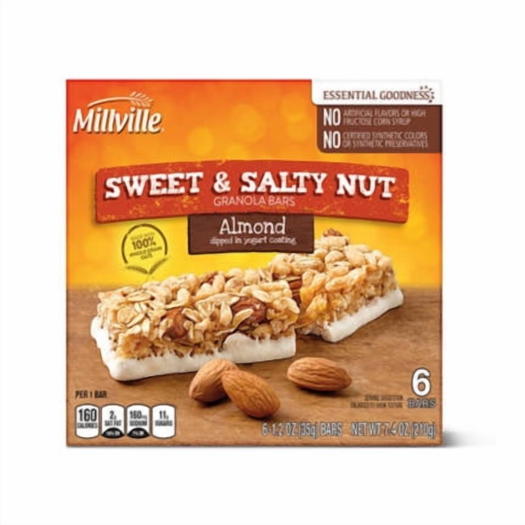 Millville Almond Sweet and Salty Nut Granola Bars, 6 Count - Pack of 3