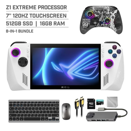 ASUS ROG Ally 512GB Gaming Handheld 7-inch Touchscreen 120Hz FHD 1080p AMD Ryzen Z1 Extreme Processor, Mytrix Zero-Kirin Wireless Pro Controller, Hub, 128GB MicroSD, Keyboard & Mouse, 8 in 1 Bundle