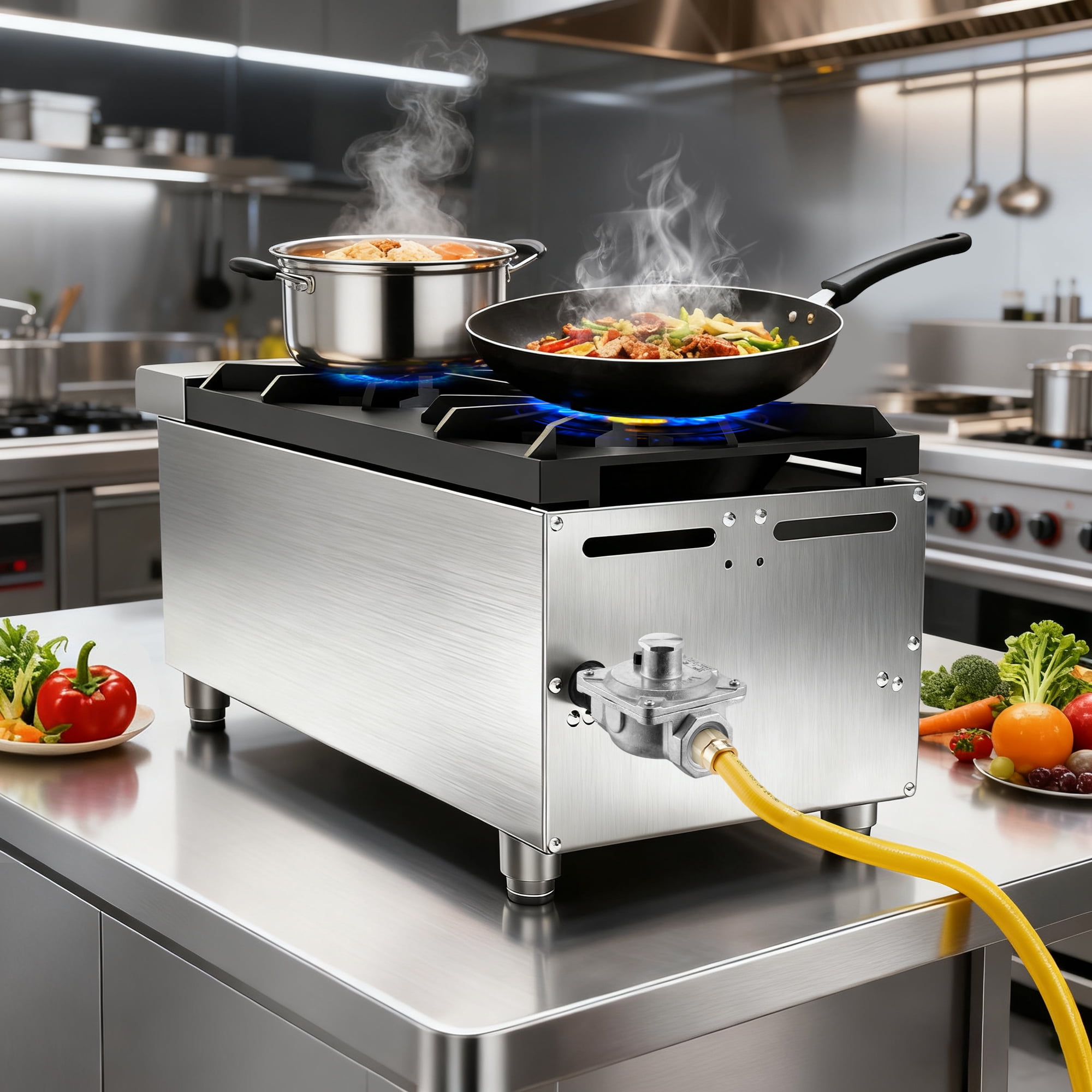 Olurrisa 56,000 BTU Commercial Gas Range, 2-Burner Stainless Steel Countertop Stove for Restaurant Kitchen, Natural Gas or Propane