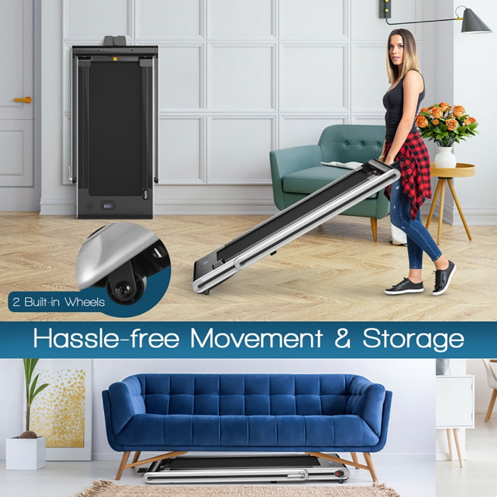 Topcobe 2-in-1 Folding Treadmill with Dual LED Display, Under Desk Walking Pad Treadmill, Walking Pad for Home, Silver