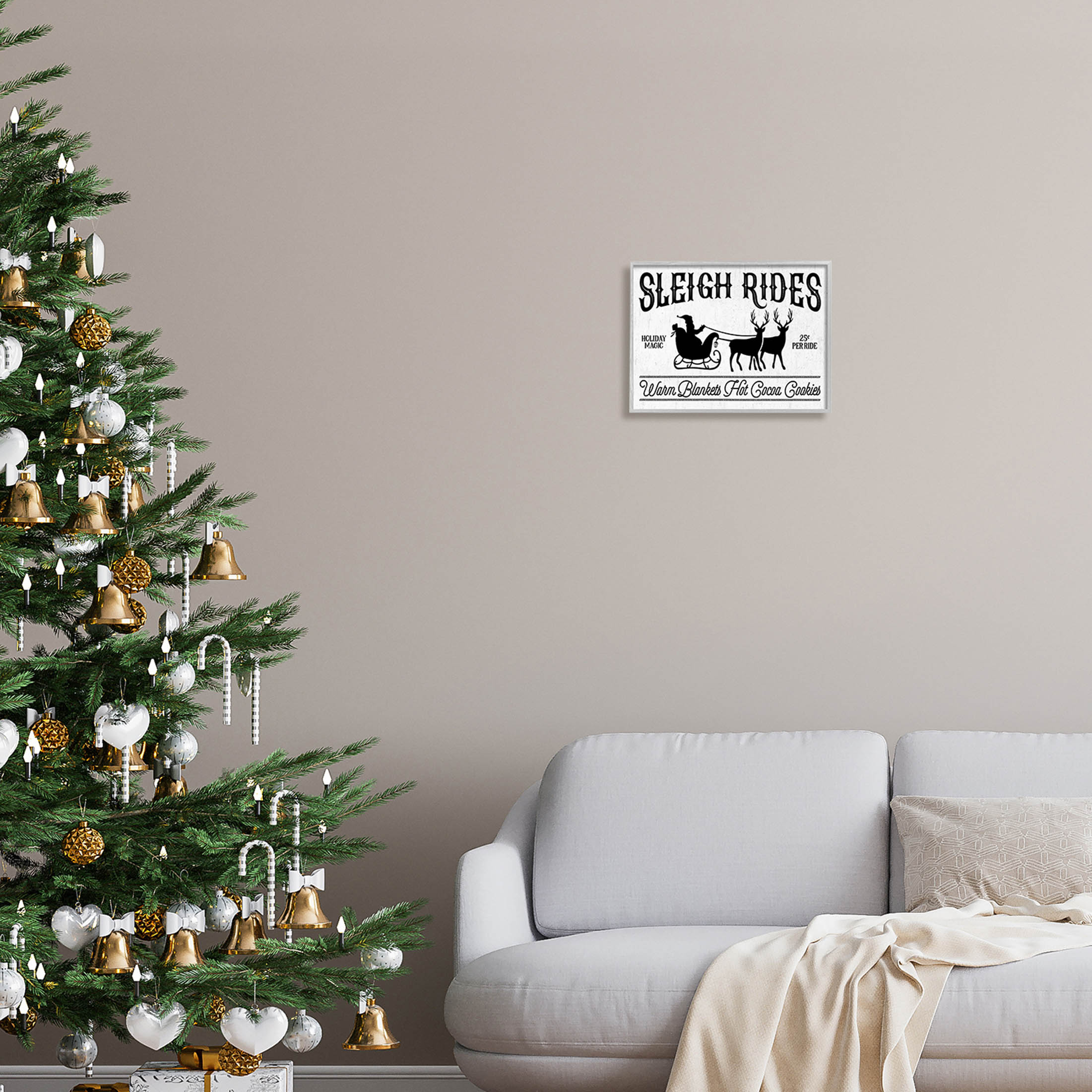 Stupell Industries Sleigh Rides Vintage Santa Claus Graphic Art Gray Framed Art Print Wall Art, Design by Lettered and Lined