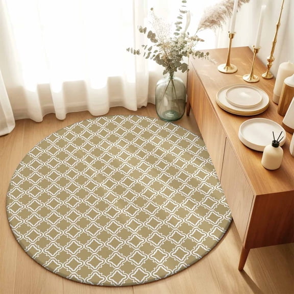 Round Rugs 6Ft, Brown Morocco Round Area Rug Washable Indoor Throw Carpet, Abstract Modern Geometric Textured Soft Non Slip Circle Rug for Office Cabinet Home Decor Aesthetic