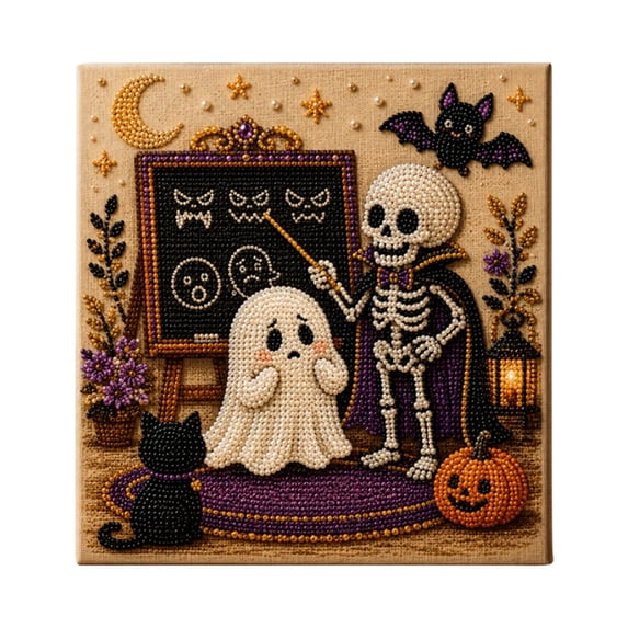 Halloween Ghost Pearl Art DIY Kit, Diamond Painting Crafts for Adults, Cute 3D Pearl Diamond Art for Fall Halloween Decor, Beginner Seasonal Wall Art Gift