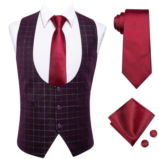 Chaleco de lujo de Jacquard de seda de Cachemira de oro púrpura para hombre, conjunto de corbata, chaleco azul marino Borgoña, corbata, gemelos y pañuelo para hombre