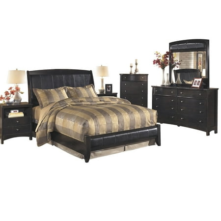 Ashley Furniture Harmony 6 Pc Queen Sleigh Bedroom Set W 2 Nightstands Chest Dark Brown
