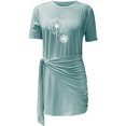 thumbnail image 3 of Pompotops Robe Moulante d'Été Décontractée pour Femme, Couleur Unie, Manches Courtes, Col Rond, 3 of 4