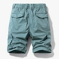 thumbnail image 6 of Multi Pockets Cargo Shorts for Men Single Button Elastic Waist Straight Leg Solid Work Hiking Outdoor Short Pants Blue,M, 6 of 6