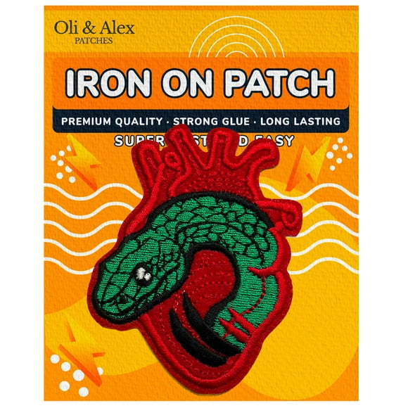 Iron On Patches - Red Heart with Snake Patch Iron On Patch Embroidered Applique - Cute DIY Patches for Jeans Denim Hat - Easy Personalization