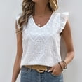 thumbnail image 2 of Usted Es Más Que una Camisa de Puntuación de Prueba Color Sólido Cuello en V Hueco Fuera Pequeña Camisa de Manga de Mosca, Versátil Top Casual de Verano, las Mujeres de Lavado de Manos, 2 of 9