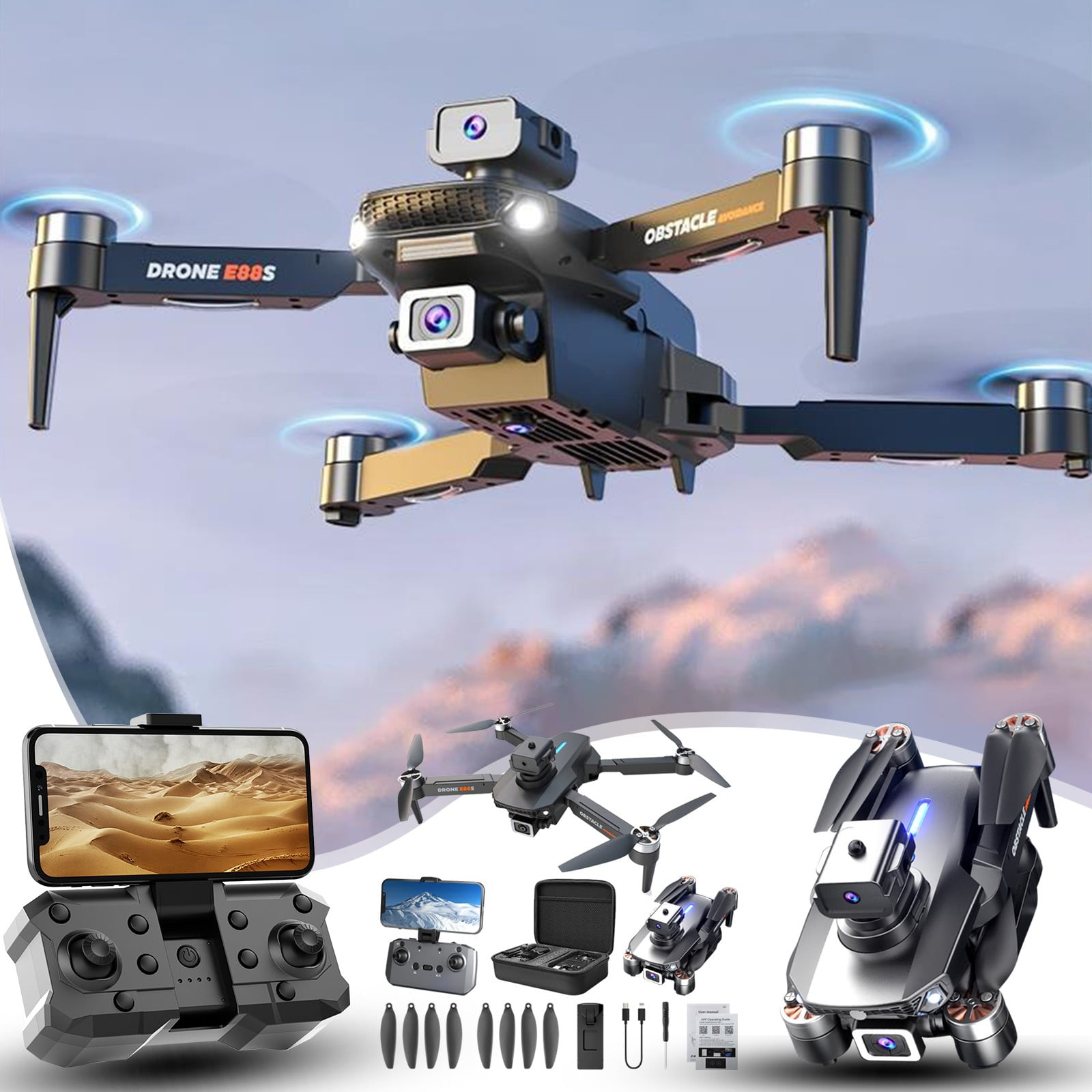 Drone with 1080P Camera, Brushless Motor for Long Flight, 360 Obstacle Avoidance, FPV for Beginners and Adults
