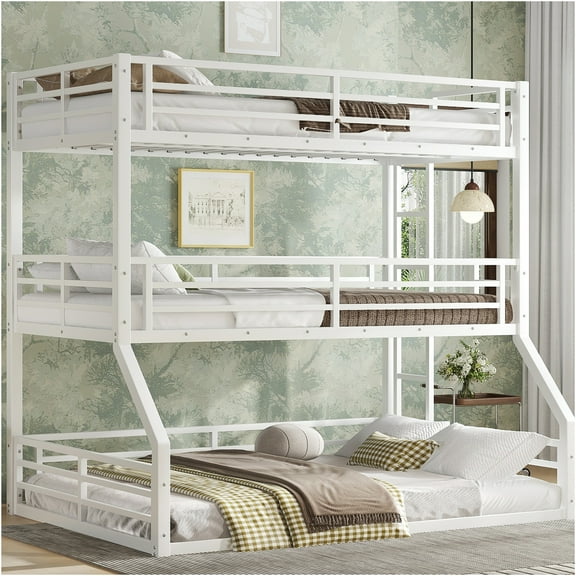 JERFIT over Twin over Full Bunk Bed Metal Triple Bunk Bed with Safety Guardrails Heavy-duty Bunk