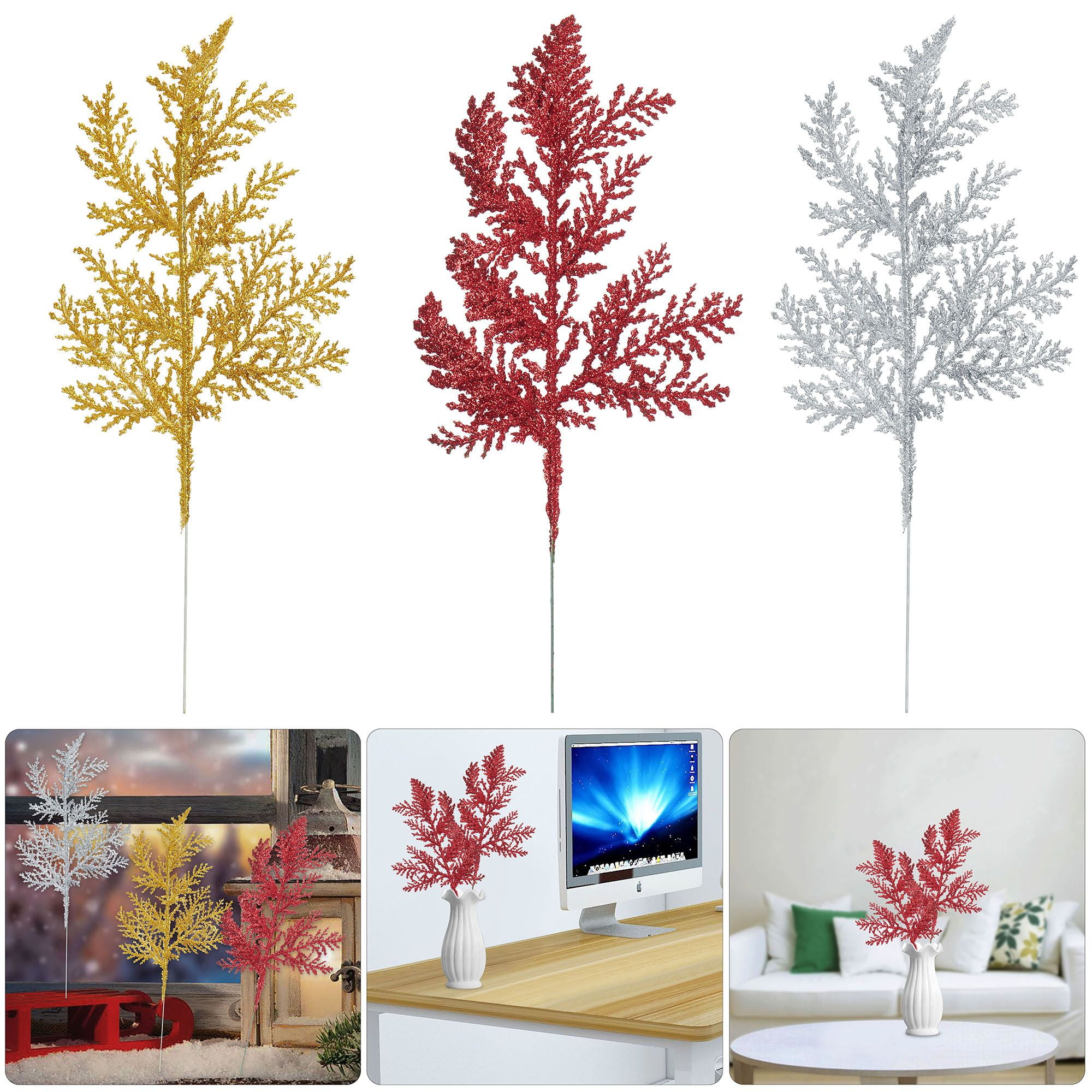 Sixtyshades 10PCS Artificial Christmas Glitter Fern Leaf Xmas Tree