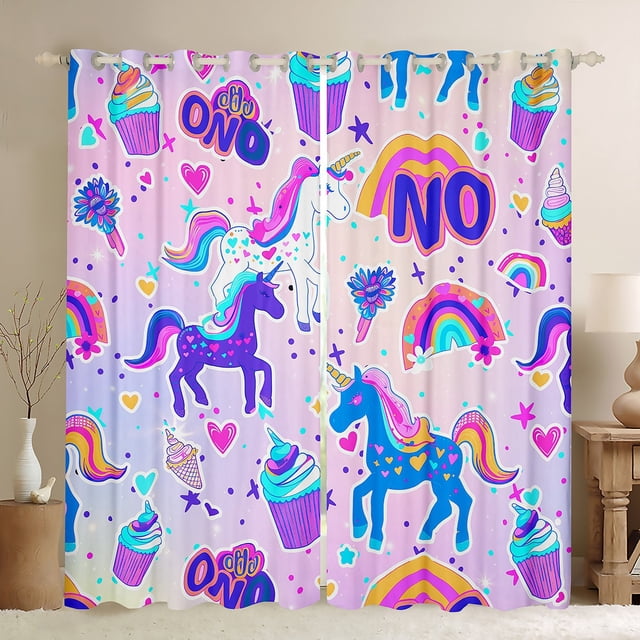 Rideaux Occultants Licorne Arc-en-Ciel Mignons Cheval Rêveur pour Salon 2 Panneaux 52"L X 63"H