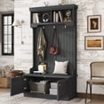 thumbnail image 2 of 64" Hall Tree with Storage, 4-in-1 Entryway Bench with Coat Rack and Top Shelf, Freestanding Wooden Hall Tree with Storage Shoe Bench for Entryway, Hallway, Black, 2 of 9