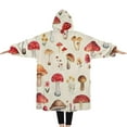thumbnail image 2 of Oversized Wearable Blanket Hoodie,Red Mushroom Floral Light Beige Pattern Sherpa Blanket Hoodie with Super Pockets,Super Warm Fuzzy Pullover for Women & Men, 2 of 6