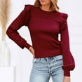 thumbnail image 4 of MAOQHI Women's Ruffle Long Sleeve Sweaters Crew Neck Lightweight Sweater Fall Trendy Ribbed Knit Pullover Tops D- L, 4 of 5