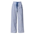 thumbnail image 5 of Uaswgudfs Women's Striped Wide Leg Pants, Elastic Waist Drawstring Pockets Full Length Casual Trousers for Beach Vacation Daily Lounge Wear, 5 of 9