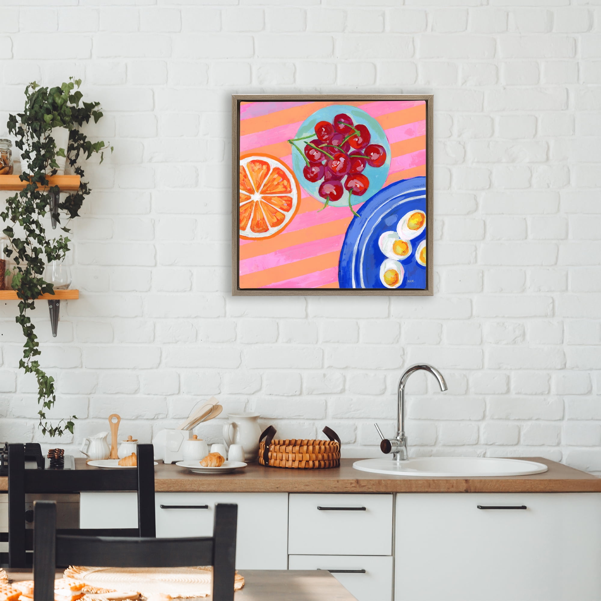 Stupell Industries Summer Snacks Picnic Blanket Brown Framed Floater Canvas Wall Art, design by Rachael Reese