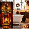 thumbnail image 3 of Manfei Fireplace Waterproof Shower Curtain 72Wx72L Holiday Bathroom Curtain, Purple Gold, 3 of 5