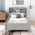 thumbnail image 3 of Euroco Wood Twin Size Platform Bed with Storage Headboard and LED Light, Antique Gray, 3 of 12
