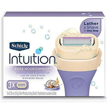 Schick Intuition 4-Blade Pure Nourishment Women's Razor Blade Cartridge Refills 3 Ct | Lather & Shave in One Step, With Organic Cocoa Butter | Womens Razors | Schick Intuition Refill