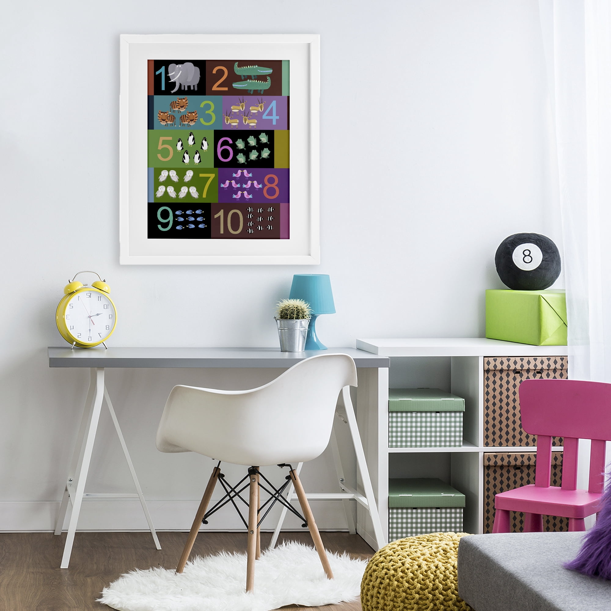 Blocked Kid's Educational Counting White Framed Print Under Glass, design by Carla Daly