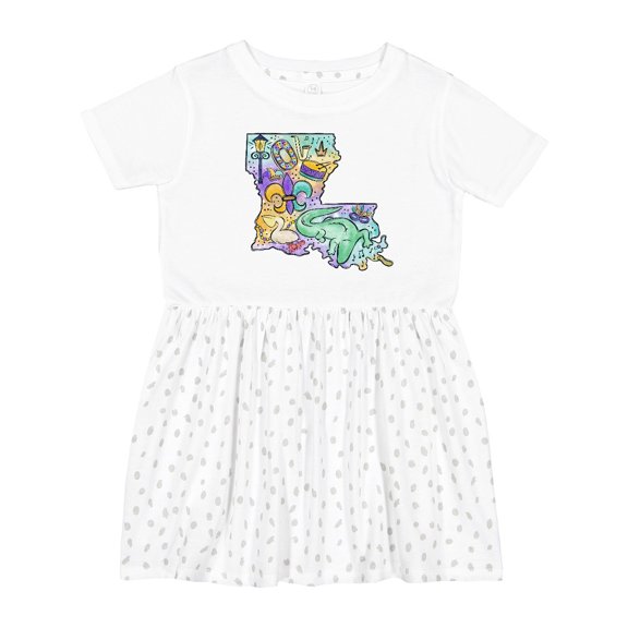 Inktastic Mardi Gras Louisiana Map Celebration Girls Toddler Dress