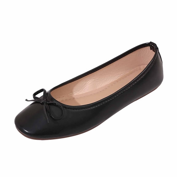 Womens Ballet Flats Slip On Comfortable Work Shoes for Women, Black Everyday Flats with Bow Detail,Size 9.5