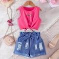 thumbnail image 2 of TOWED22 Toddler Baby Girl Clothes Summer Linen Outfit Sleeveless Tie Up Tank Tops+Ruffled Shorts Little Girls 2 Pieces(Blazer,9-10 Y), 2 of 7