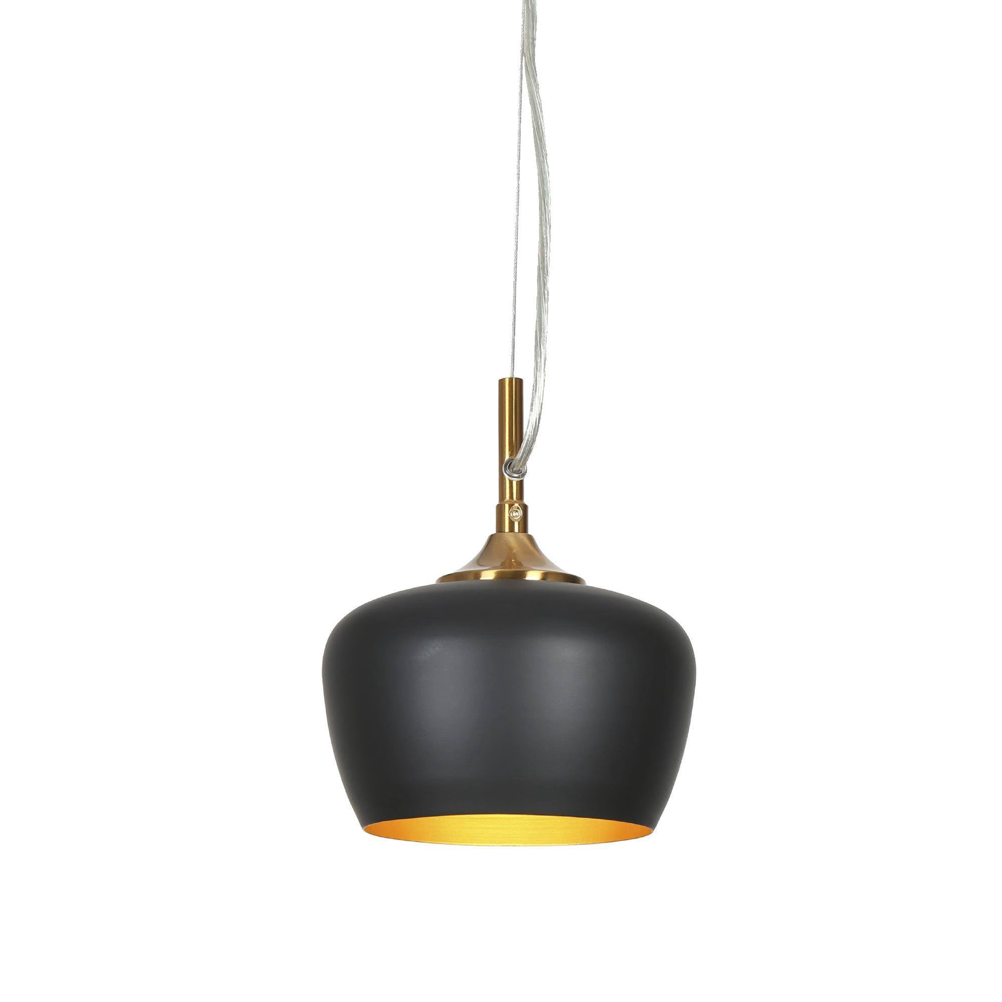 LNC Resplandor 1 -Light Matte Black and Electroplated Copper Mid-century Metal Dome Mini Hanging Pendant Light