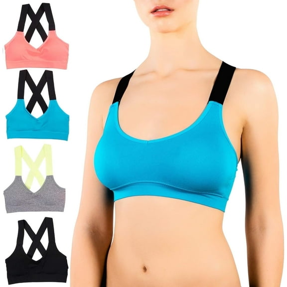 Alyce Ives Intimates Women’s Sports Bra, Double Criss Cross Straps, L , 4 Pack