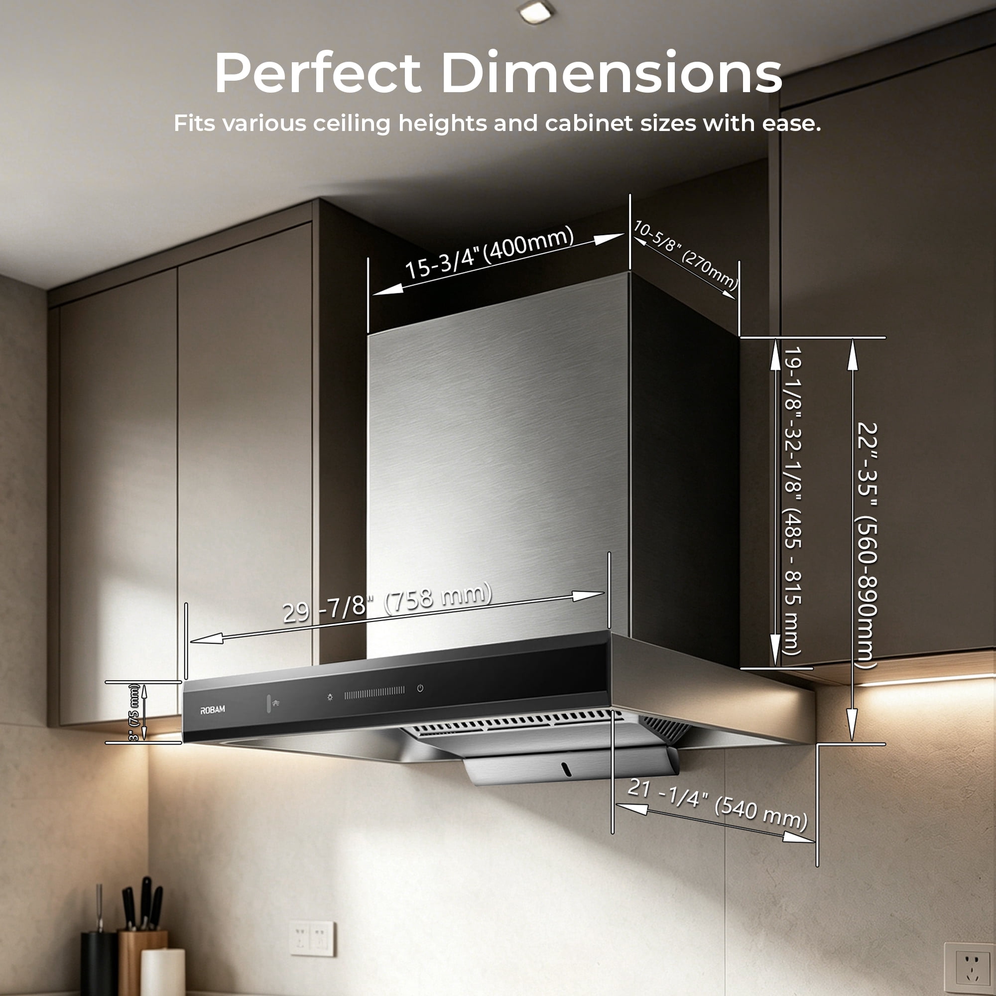 ROBAM 30-Inch Range Hood, 1100 CFM Suction, 9-Speed Slide Touch Control, Ducted/Ductless Wall-Mount Kitchen Vent Hood, 98.1% Oil Separation, BLDC Inverter Motor, LED Lights, Stainless Steel