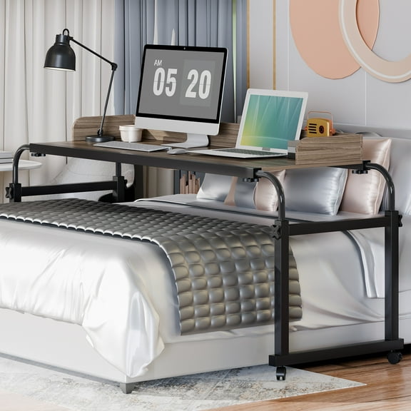 WETS Overbed Table 40cm Height Adjustable Laptop Desk,Rotatable Tilting Desktop Rolling Mobile Desk with Lockable Wheels for Home, Office, Hospital