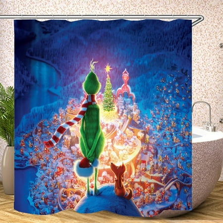 Shower Curtain Grinch Bathroom Decor Grinch Aesthetic Modern Fabric Waterproof Shower Curtain Set with Hook