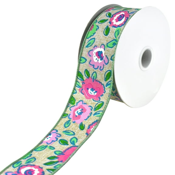 Electric Cartoon Flowers Wired Ribbon, 1-1/2-inch, 10-yard, Black