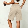 thumbnail image 6 of Shorts for Women Dressy Casual High Waisted Wide Leg Pleated Shorts with Pockets Elastic Waist Knee Length Pants Khaki S, 6 of 7