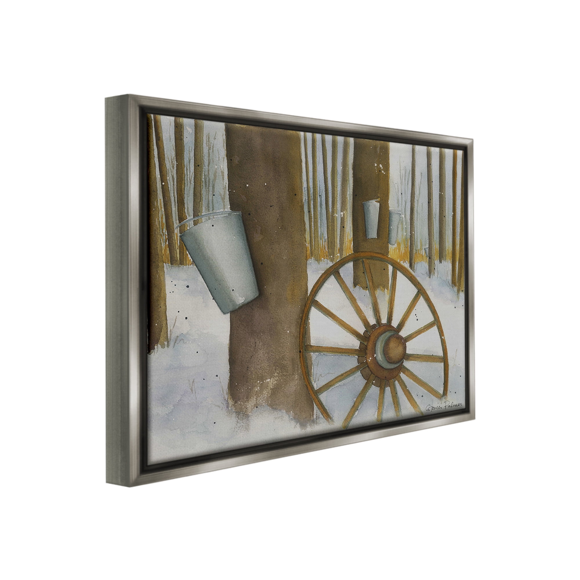 Stupell Industries Maple Sugaring Trees Landscape Painting Gray Floater Framed Canvas Art Print Wall Art, 21 x 17