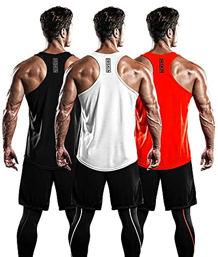 DRSKIN Mens 3 Pack Dry Fit Muscle Tank Tops Mesh Sleeveless Gym Bodybuilding Training Athletic Workout Cool Shirts