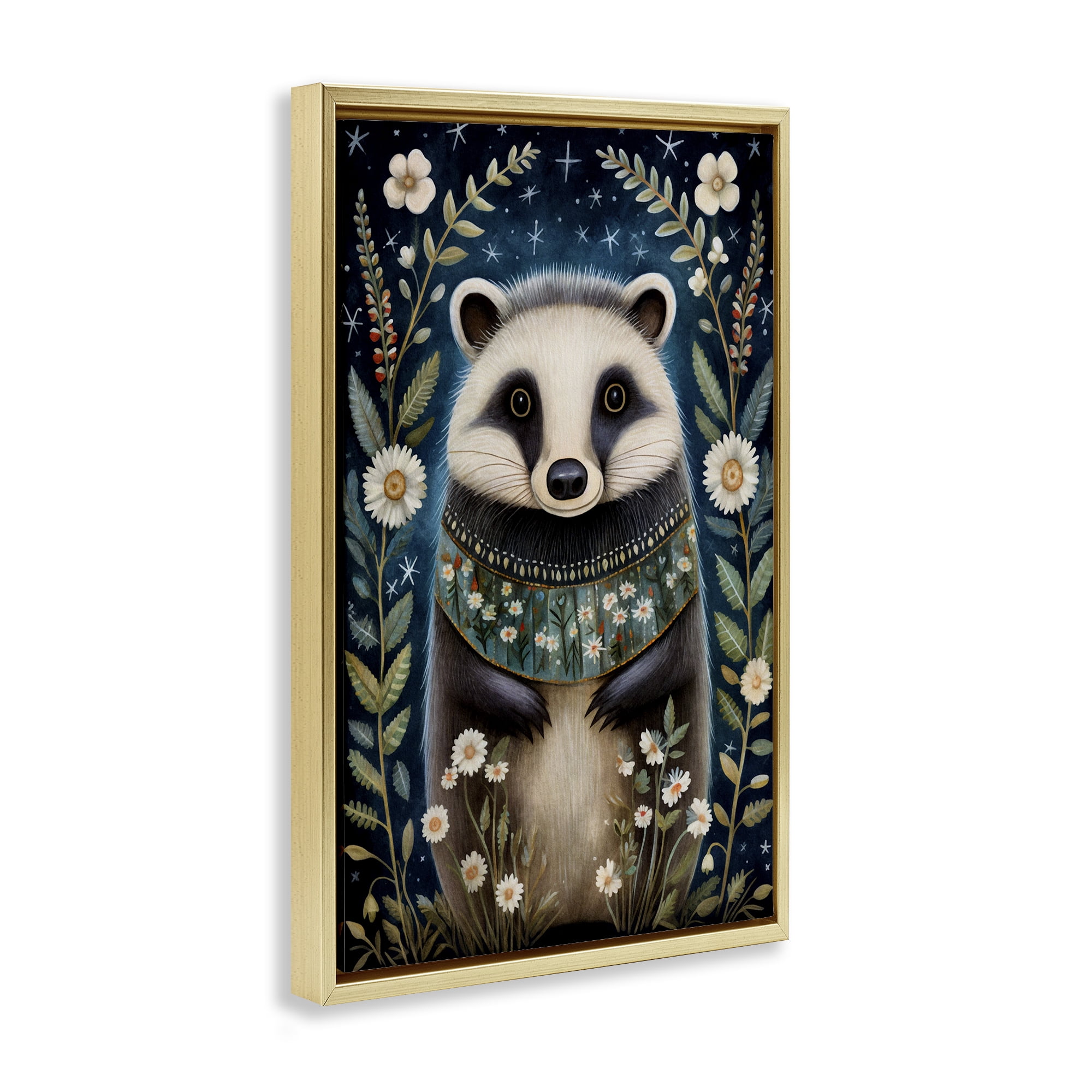 Stupell Industries Woodland Pattern Badger Animals & Insects Painting Gold Floater Framed Art Print Wall Art, 21 x 31