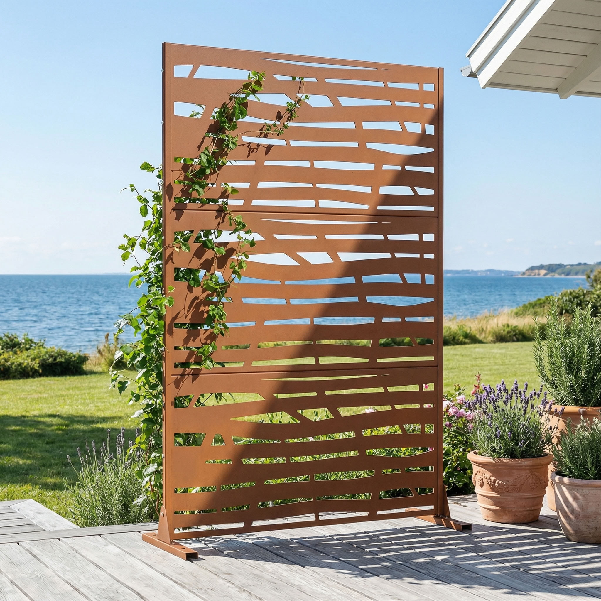 MAYEERTY 72*47in Outdoor Privacy Screen, Horizontal Slat Metal Privacy Fence, Deck Privacy Panel for Patio, Balcony, Garden