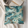 thumbnail image 3 of Teal Marble Throw Pillow Covers , Gold Crack Pillow Covers, Abstract Metallic Texture Cushion Covers, Luxury Shinny Boho Hippie Fluid Reversible Decorative Pillow Covers, 3 of 5
