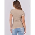 thumbnail image 3 of ANRABESS Short Sleeve Tops for Women Trendy Scoop Neck Summer Tops Shirts Ribbed Knit Slim Fitted Basic Tees Spring Casual Clothes Light Khaki 3XL, 3 of 8