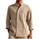thumbnail image 2 of Blusa y camisa de manga larga con cuello alto para hombre, camisa transpirable con bolsillo y estampado a rayas de cuello alto de moda, de poliéster., 2 of 5