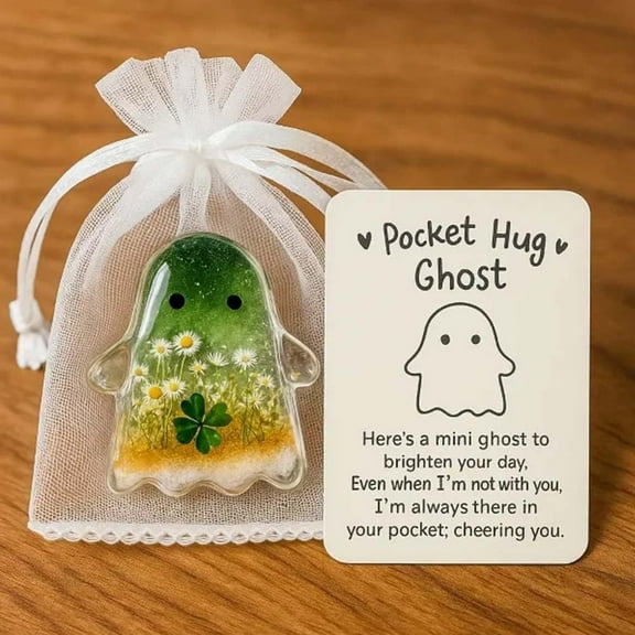Pocket Hug Ghost Ornament with Encouragement Card, Halloween Gift - Gauze Bag Packed Emotional Support Decor