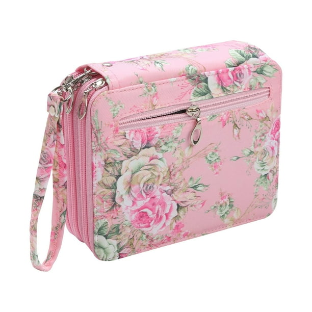 Estuche para lápices, bolsa de papelería con 72 compartimentos, cremallera, organizador portátil de bolígrafos suaves. Rosa