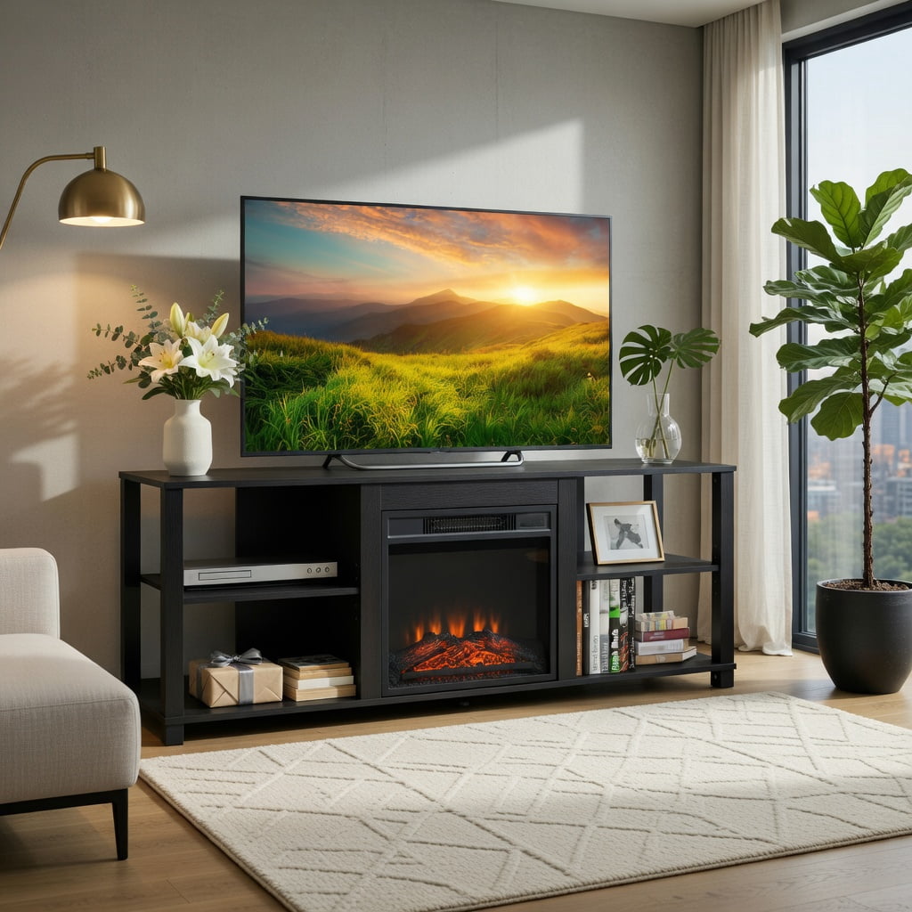 Demi Bonn TV Stand, TV Cabinet, 2-Tier TV Storage Cabinet Console with Adjustable Shelves, Media Entertainment Center with Storage, for Living Room, Bedroom, Black