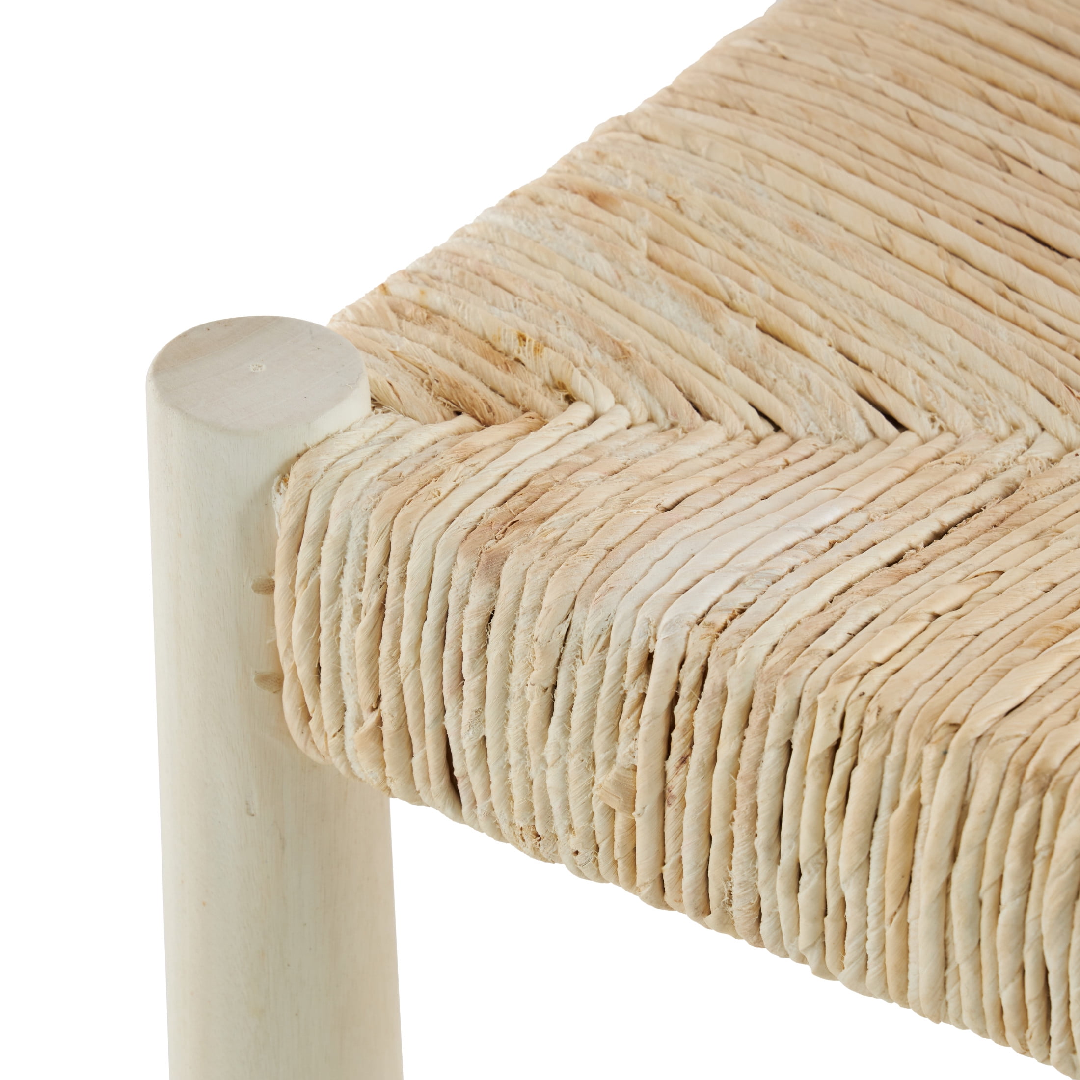 DecMode Wood Handmade Art Deco Dining Chair with Woven Banana Leaf Seat, Set of 2, Cream