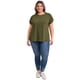 thumbnail image 2 of GRACE & GRANDEUR Blusas de Mujer Talla Grande con Cuello Redondo y Detalle de Encaje en las Mangas Cortas 3X Verde Ejército, 2 of 7