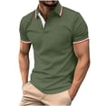 thumbnail image 2 of YODETEY Men’s Stretch Short Sleeve Polos with Pocke, Men's Contrast Trim Short Sleeve Polos Shirt,Big and Tall Army Green,Size S-5XL, 2 of 5